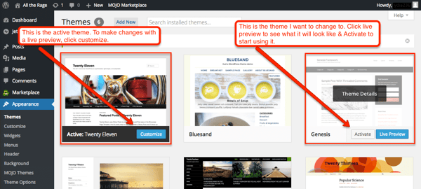 Activate and customize your theme in the Themes tab of your WP dashboard 