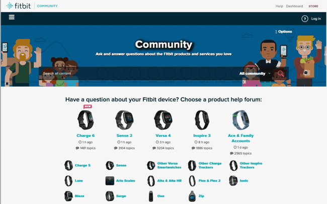Fitbit support community homepage.