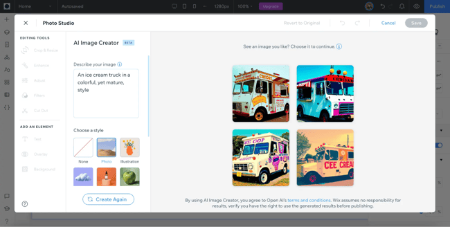 will ai replace web designers: image shows photo generated ice cream truck pictures