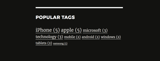 Adding code to your theme's function.php file will display the top 10 tags from your site in a cloud platform with the number of posts associated with each tag in parentheses