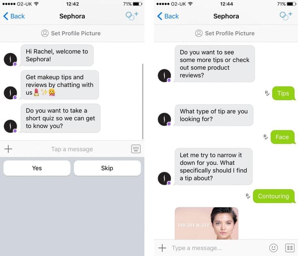 sephora conversational marketing messenger example