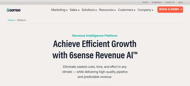 Homepage of 6sense advertising management tool