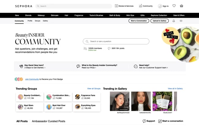Sephora Beauty Insider Community homepage.