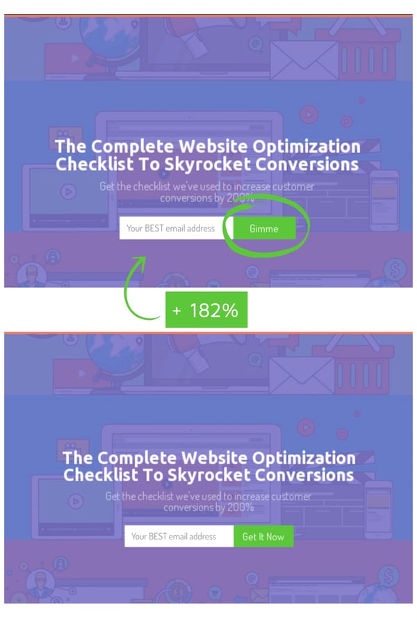 A/B test showing impact of copy change in call-to-action button's conversion rate