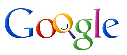 Early iteration of Google logo where the O is a magnifying glass with a smiley face