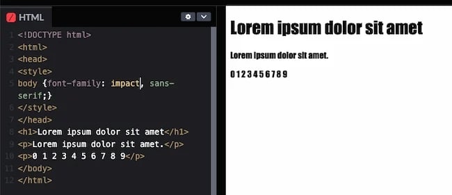HTML and CSS fonts code example: Impact - best html fonts 