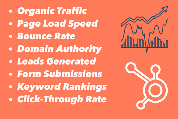 Organic traffic, page load speed, bounce rate, domain authority, generated leads, form submissions, keyword ranking, click-through rate