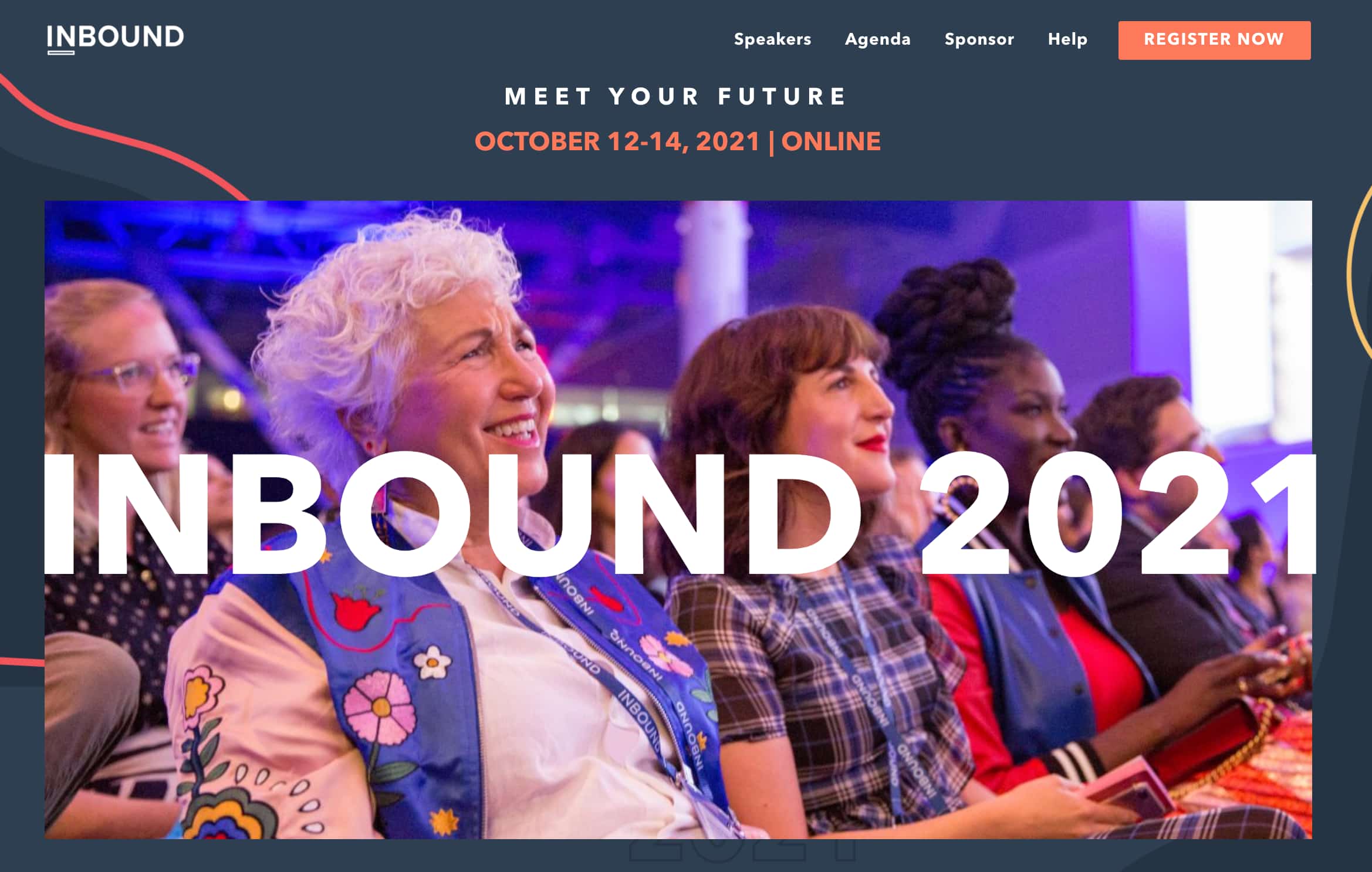 HubSpot inbound 2021 conference website homepage featuring event attendees sitting in the audience