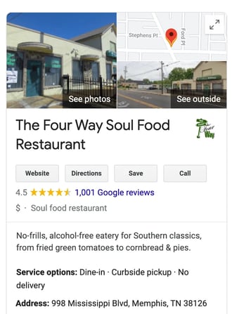 Driving traffic through local SEO featuring the Four Way Soul Food Restaraunt