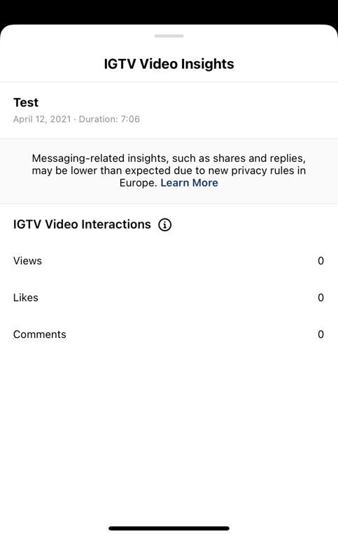 Example of IGTV Video Insights analytics screen