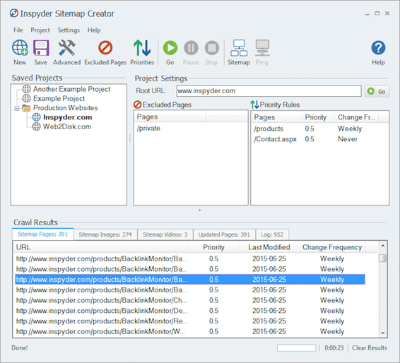 InSpyder sitemap generator