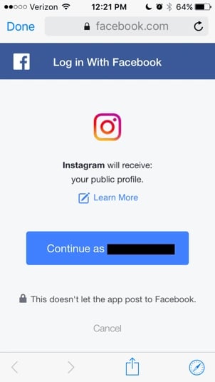 Instagram login from facebook