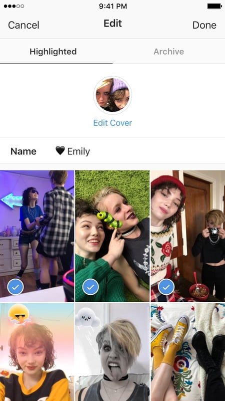 Instagram Stories Highlights are highlighted from this page of past pictures