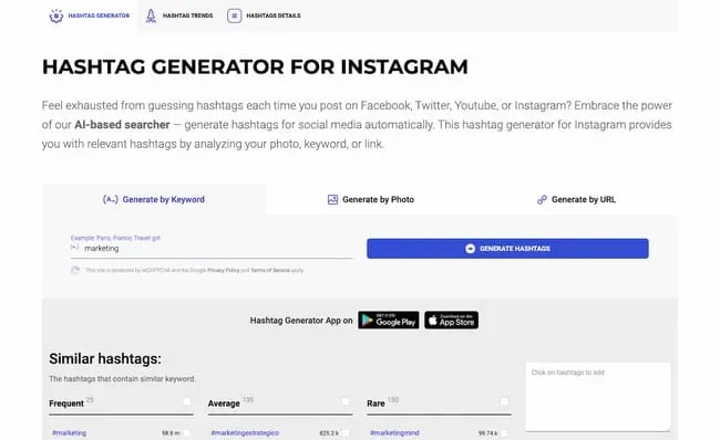 Instagram API example: Inflact hashtag generator