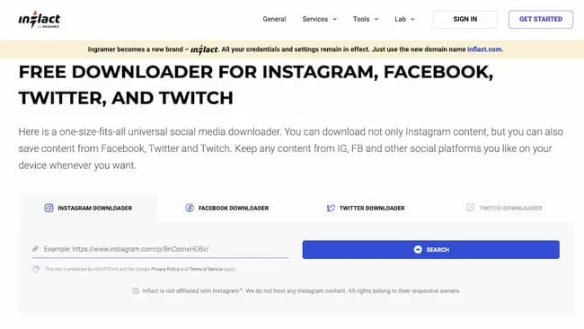 Instagram API example: Inflact Instagram media downloader