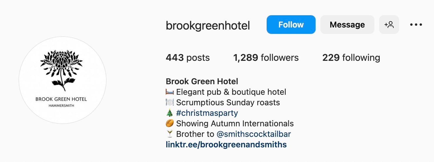 Creative Instagram bio ideas, brook green hotel