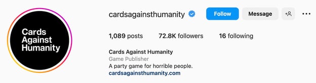 Creative Instagram bio ideas, cards against humanity