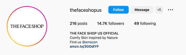 Good Instagram bio ideas with offers and call to action, faceshop