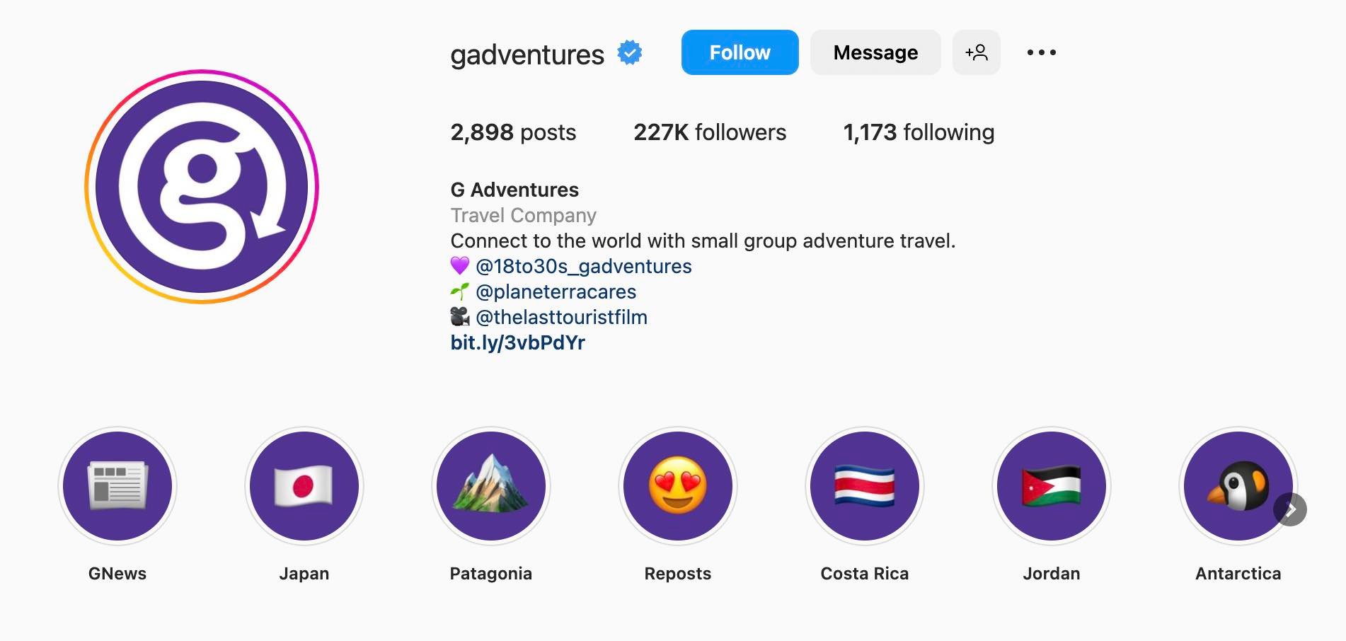 Good travel Instagram bio ideas, g adventures