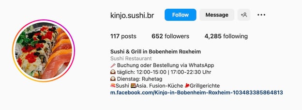 Instagram bio ideas for restaurants and coffee shops, kinjo sushi