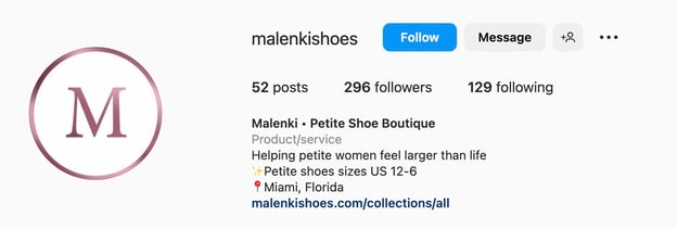 Simple Instagram bio ideas, malenki shoes