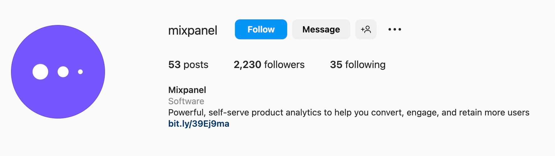 Simple Instagram bio ideas for SaaS businesses, mixpanel