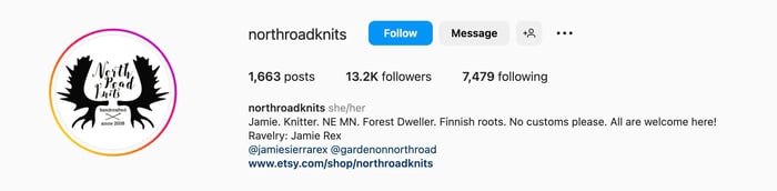 Instagram bio for @northroadknits
