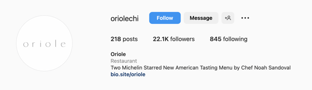 Instagram bio ideas for restaurants and coffee shops, oriole