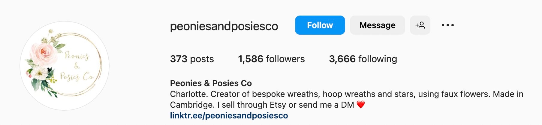 Creative Instagram bio ideas for Etsy shops, peonies and posies