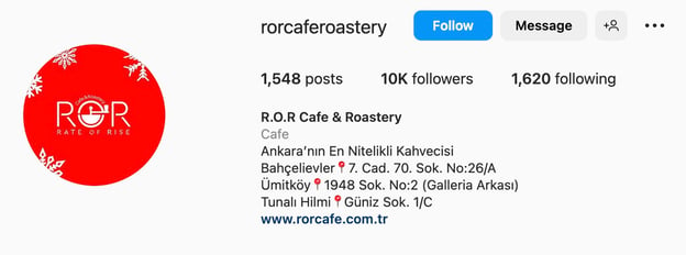 Instagram bio ideas for restaurants and coffee shops, ror