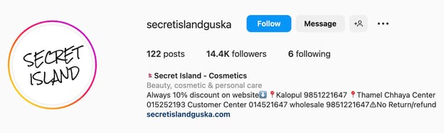 Good Instagram bio ideas with offers and call to action, secret island