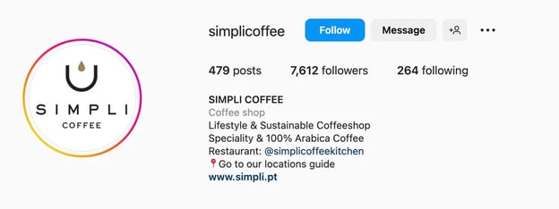 Good Instagram bio ideas with offers and call to action, simpli coffee