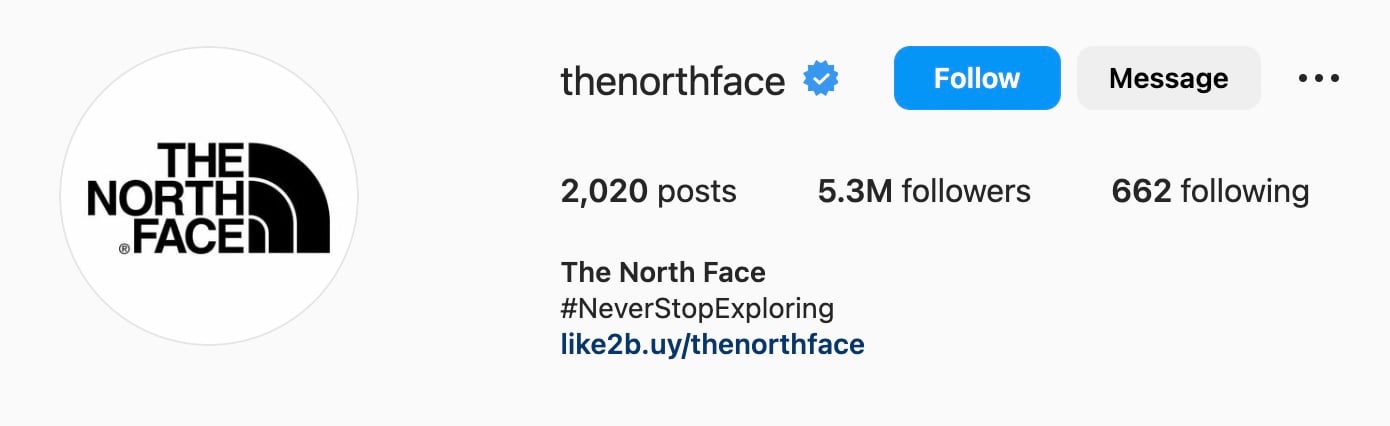 Simple Instagram bio ideas for apparel, north face