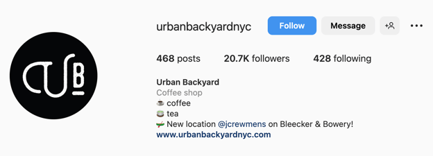 Instagram bio ideas for restaurants and coffee shops, urban backyard