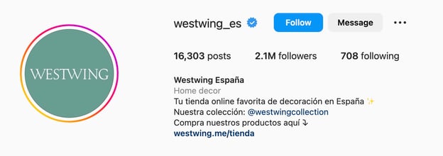 Good Instagram bio ideas with offers and call to action, west wing spain