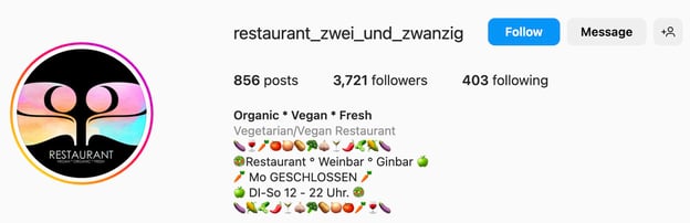 Instagram bio ideas for restaurants and coffee shops, zwei and zwanzig