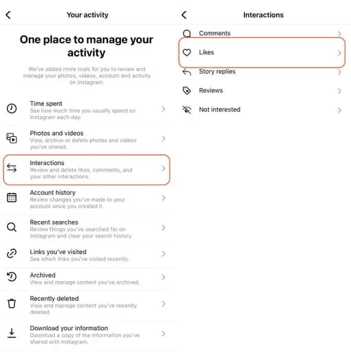 screenshots of instagram profile showing how to view posts you've liked on instagram