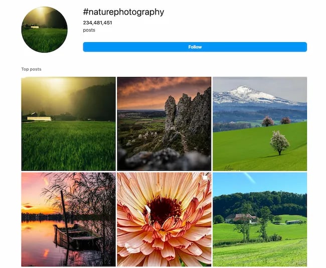 Instagram Hashtags example, photography