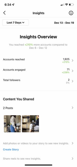how to use instagram insights: insights overview page