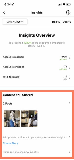 how to use instagram insights: content you shared
