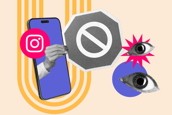 instagram shadowbans; a phone displaying instagram and a stop sign showing that the person was banned