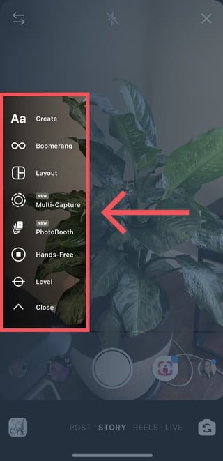 Image and video capture options in Instagram Stories