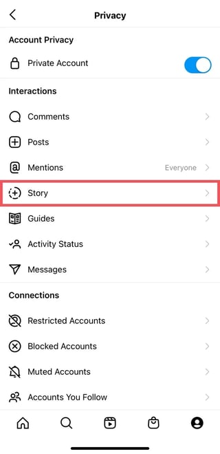 Instagram Story settings inside the Instagram app