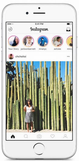 Instagram stories on the app's homepage.