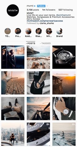 using instagram for business: mvmt instagram showing edgy theme