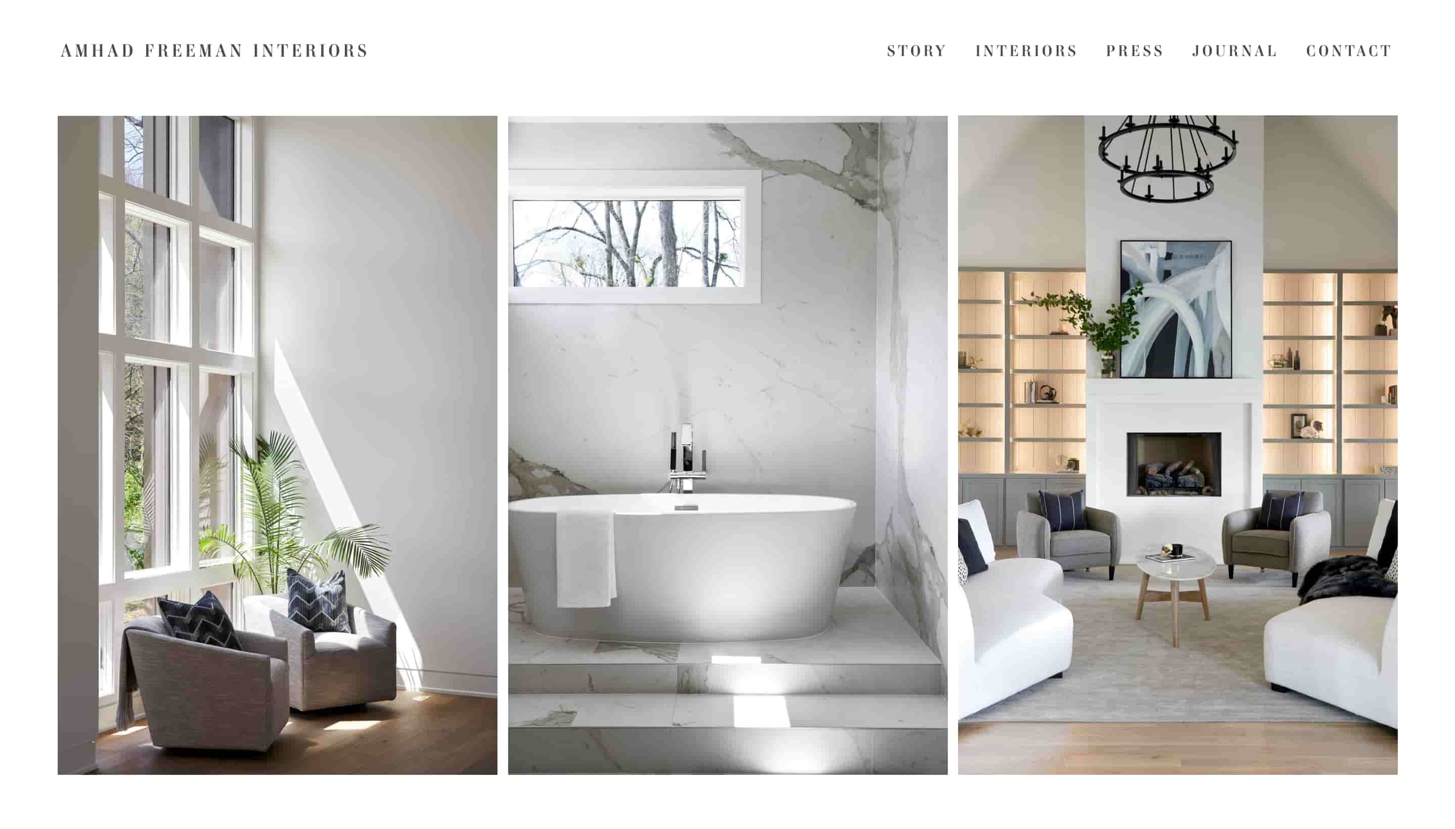 interior design websites: amhad freeman interiors shows three beautiful interiors next to each other 