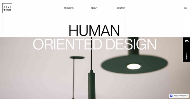 interior design websites: OK DSGN uses large font and a large picture on homepage 