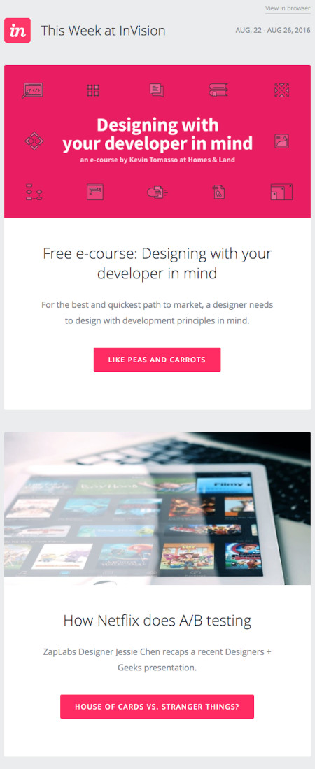Email Marketing Campaign Example: Invision - "Designing with your developer in mind"