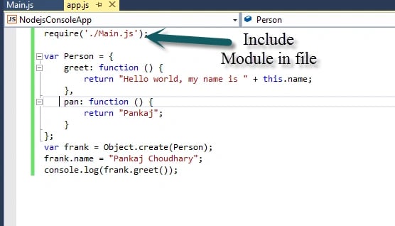 A screenshot of the JavaScript require function used in a JavaScript file.