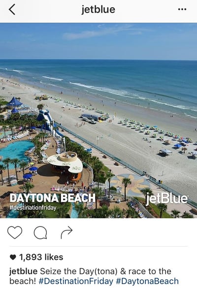Instagram caption with lighthearted tone and puns by JetBlue